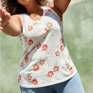 Torrid Henley Animal Floral Print Tank Top Plus Plus Size 1 Soft Stretch